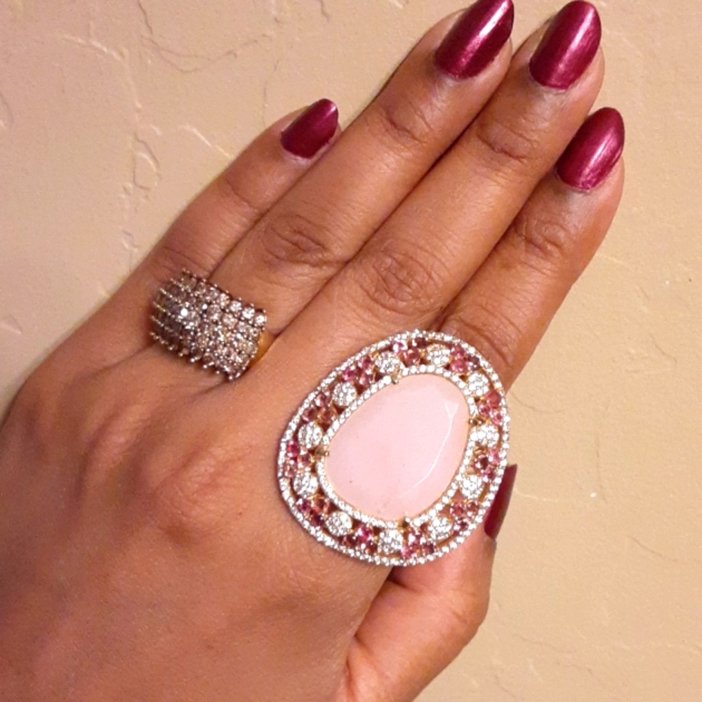 Rare, 925 Genuine  Pink Opal, Pink Tourmaline, White Zircons. FIRM.